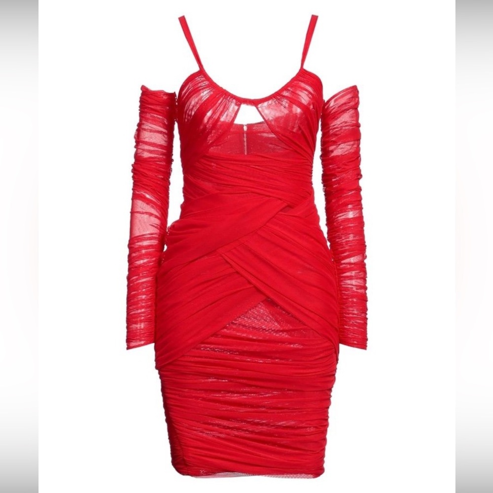Dolce & Gabbana Red mesh tulle bodycon dress